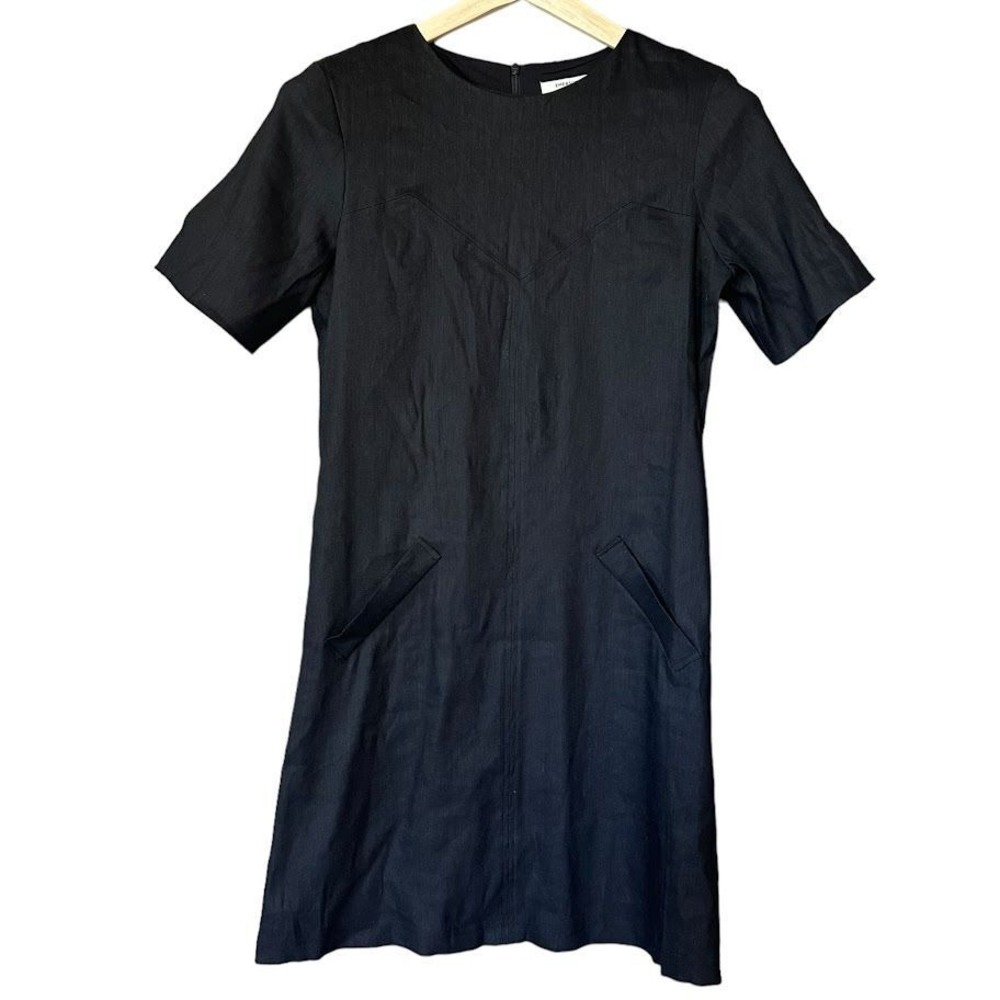 Emerson Fry Linen‎ Rayon Blenn Black Short Sleeve Sheath Dress Womens S